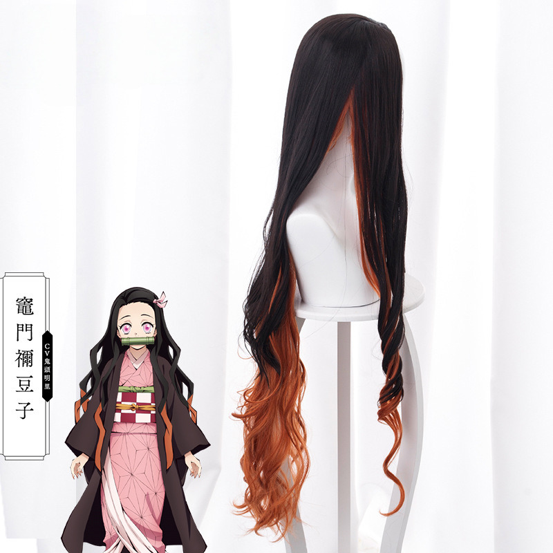 Nezuko Kamado Golden Brown Gradient Long Wavy Cosplay Wig for Demon Slayer: Kimetsu no Yaiba - Image 4