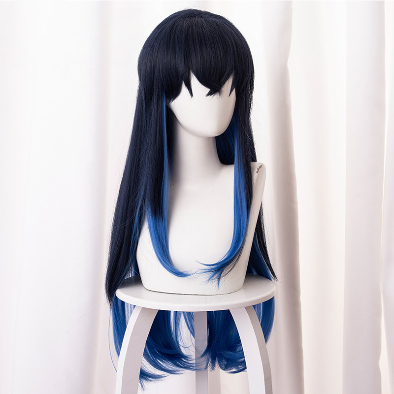 Inosuke Hashibira Navy Blue Gradient Long Cosplay Wig for Demon Slayer: Kimetsu no Yaiba - 487DA - Image 3