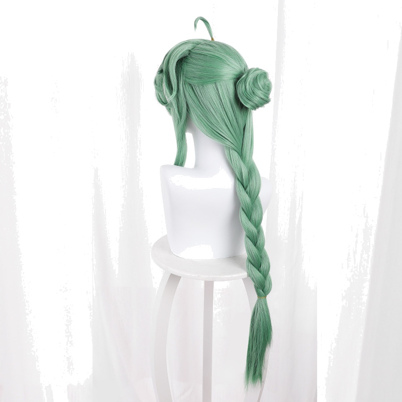 Baizhu Smoky Green Braided Hair Bun Cosplay Wig for Genshin Impact - 503N - Image 3
