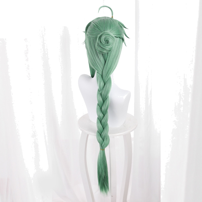 Baizhu Smoky Green Braided Hair Bun Cosplay Wig for Genshin Impact - 503N - Image 4