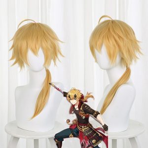 Thoma Golden Brown Short Ponytail Short Flipped Cosplay Wig for Genshin Impact - 503P