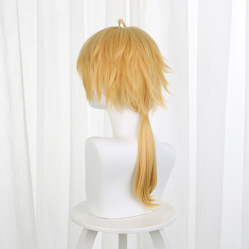 Thoma Golden Brown Short Ponytail Short Flipped Cosplay Wig for Genshin Impact - 503P - Image 2