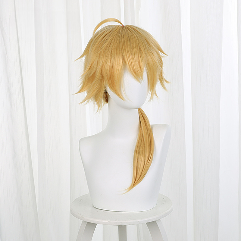Thoma Golden Brown Short Ponytail Short Flipped Cosplay Wig for Genshin Impact - 503P - Image 3