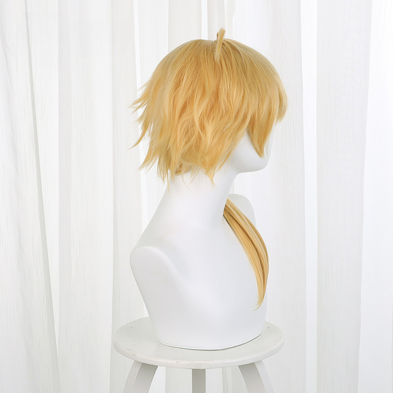 Thoma Golden Brown Short Ponytail Short Flipped Cosplay Wig for Genshin Impact - 503P - Image 4