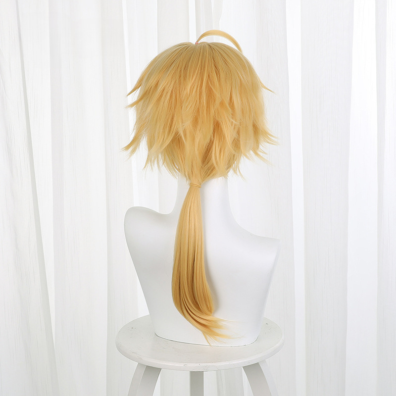 Thoma Golden Brown Short Ponytail Short Flipped Cosplay Wig for Genshin Impact - 503P - Image 5