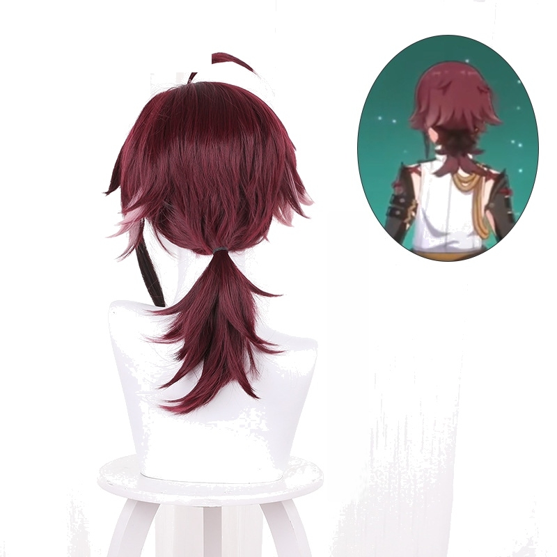 Shikanoin Heizou Burgundy Gradient Ponytail Cosplay Wig for Genshin Impact - 539B - Image 4