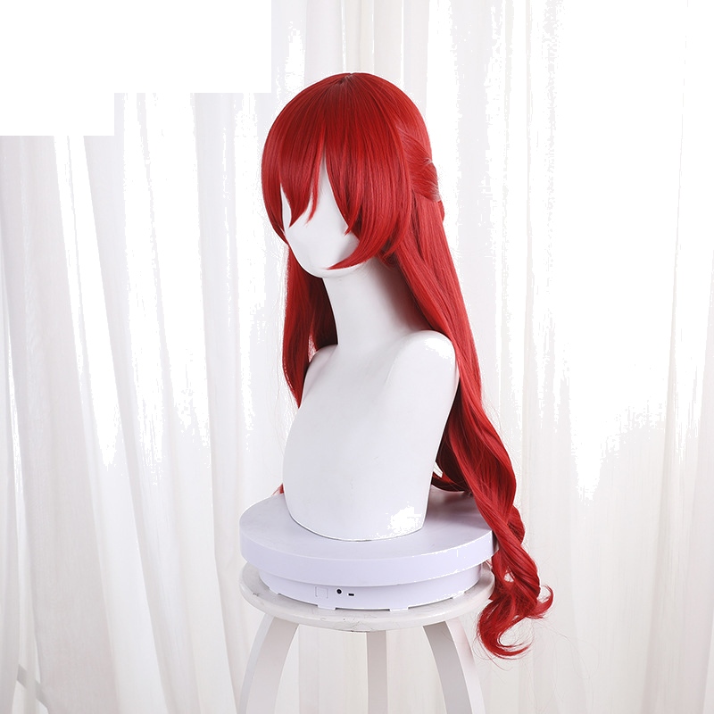 Himeko Red Detachable Long Wavy Hair Bun Cosplay Wig for Honkai: Star Rail - 544G