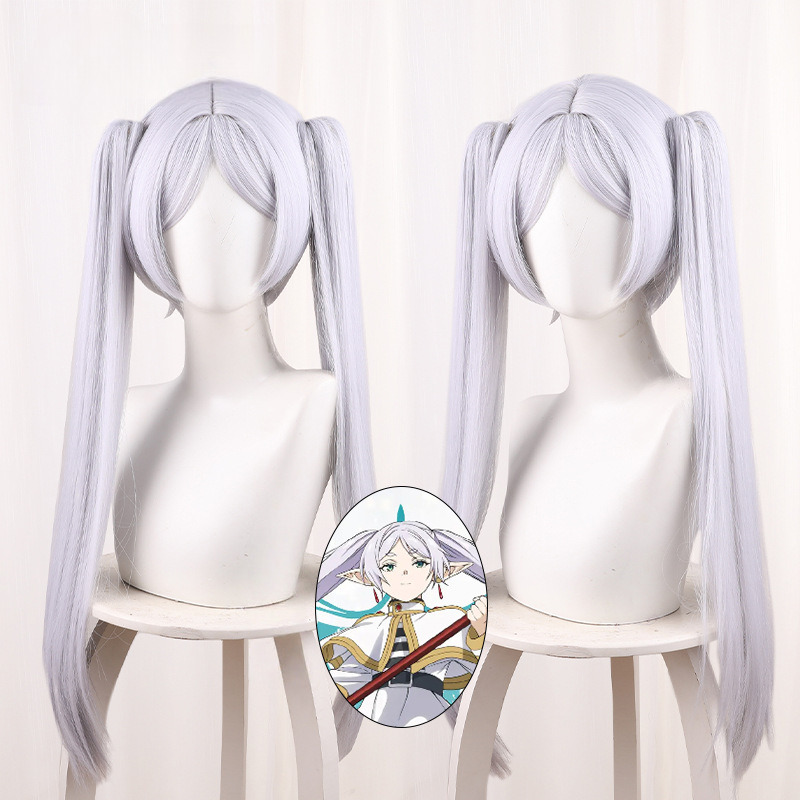 Frieren Silver-white Clip-in Twin Ponytail Cosplay Wig for cos - 512Q