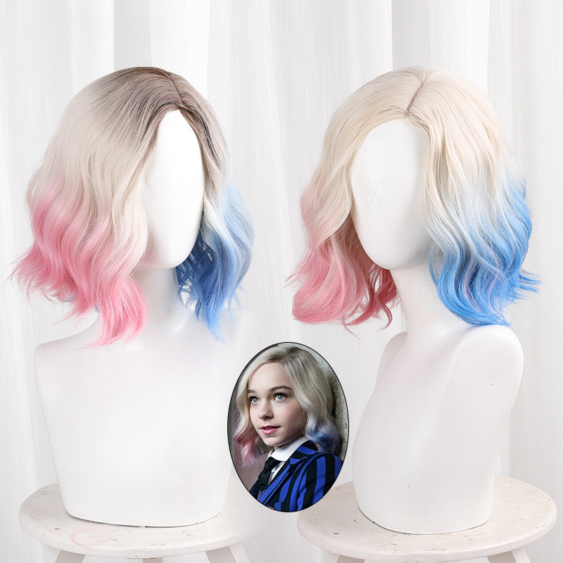 Enid Sinclair Two-tone Gradient Short Curly Cosplay Wig for Wednesday