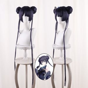 Kisaki Deep Purple Hime Cut Hair Bun Cosplay Wig for Blue Archive - 563C