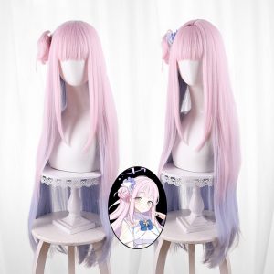Mika Misono Gradient Pink Long Straight Hair Bun Cosplay Wig for Blue Archive - 563A