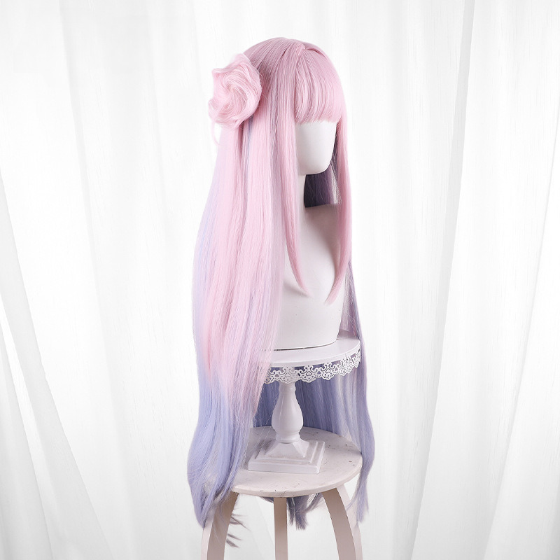 Mika Misono Gradient Pink Long Straight Hair Bun Cosplay Wig for Blue Archive - 563A - Image 2
