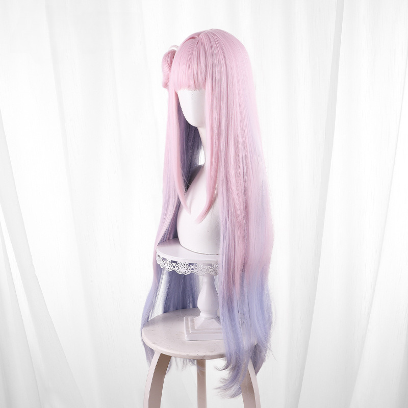 Mika Misono Gradient Pink Long Straight Hair Bun Cosplay Wig for Blue Archive - 563A - Image 4