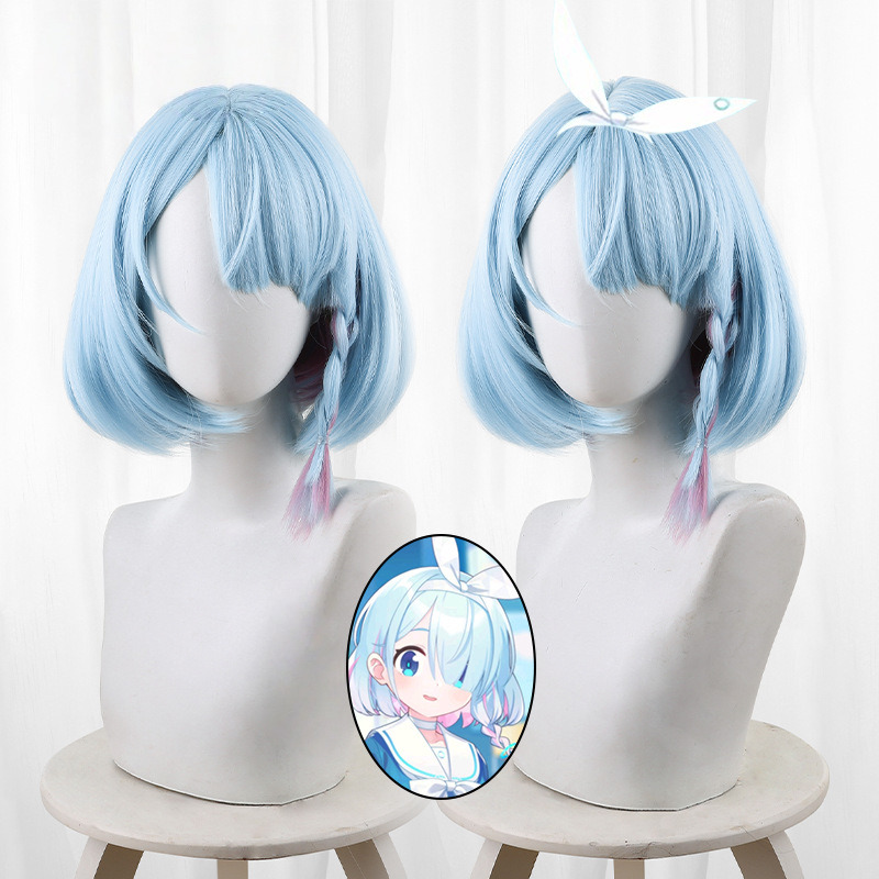 Arona Highlighted Blue Braided Bob Cosplay Wig for Blue Archive - 563B