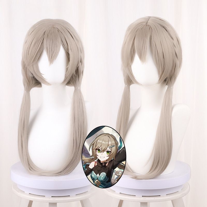 Qingque Flaxen Blonde Twin Ponytail Braided Long Cosplay Wig for Honkai: Star Rail - 544U