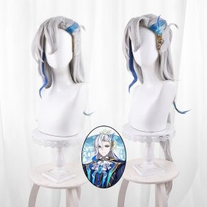 Neuvillette Highlighted Silver Gray Low Ponytail Slicked-back Cosplay Wig for Genshin Impact - 559G