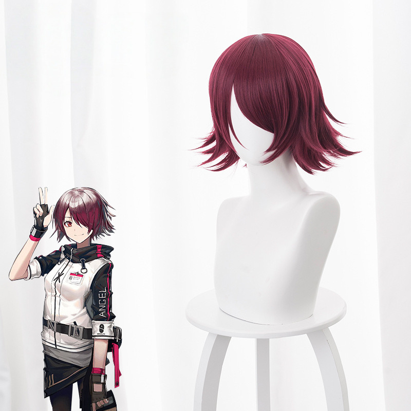 Exusiai Burgundy Short Flipped-up Cosplay Wig for Arknights - 492C - Image 2