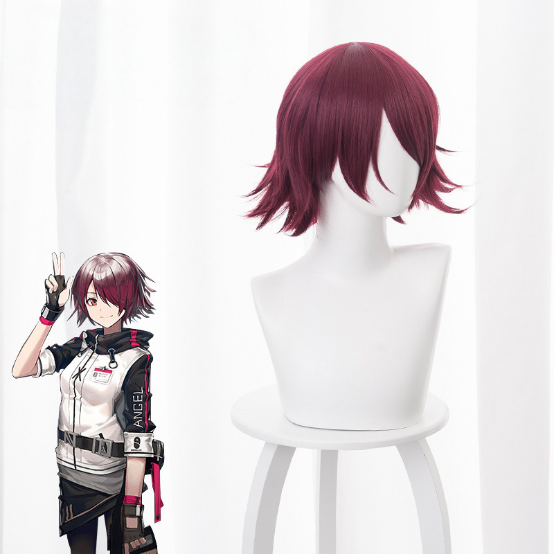 Exusiai Burgundy Short Flipped-up Cosplay Wig for Arknights - 492C - Image 3