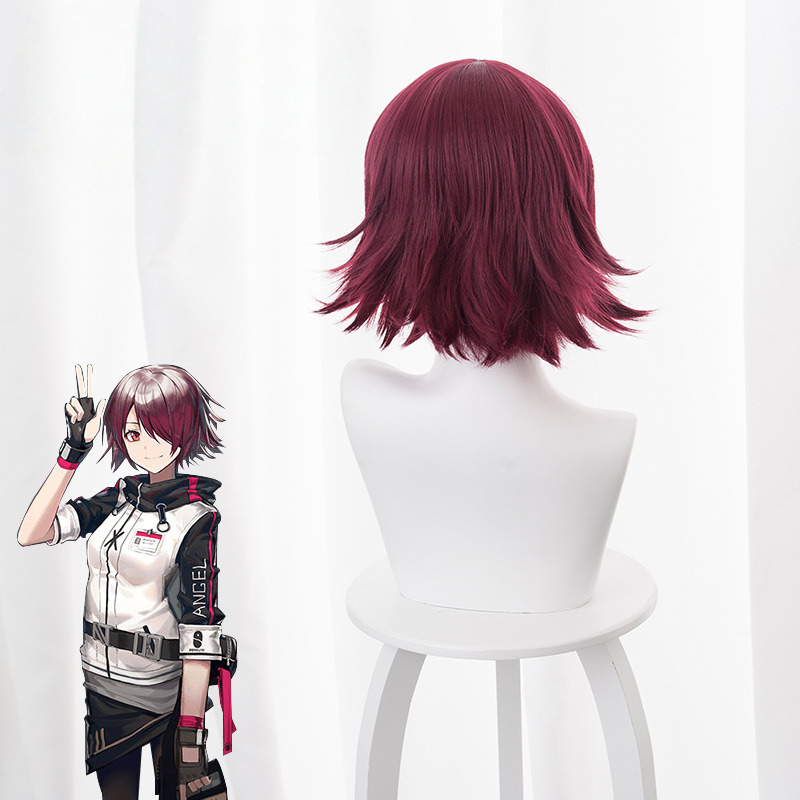 Exusiai Burgundy Short Flipped-up Cosplay Wig for Arknights - 492C - Image 4