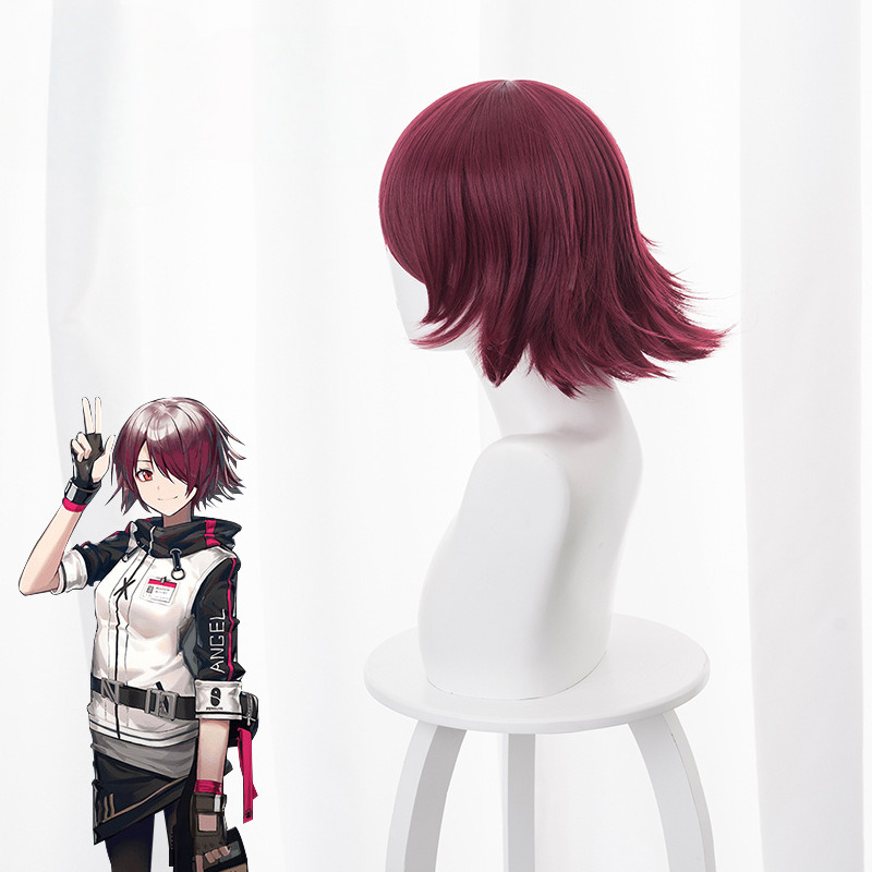 Exusiai Burgundy Short Flipped-up Cosplay Wig for Arknights - 492C - Image 5