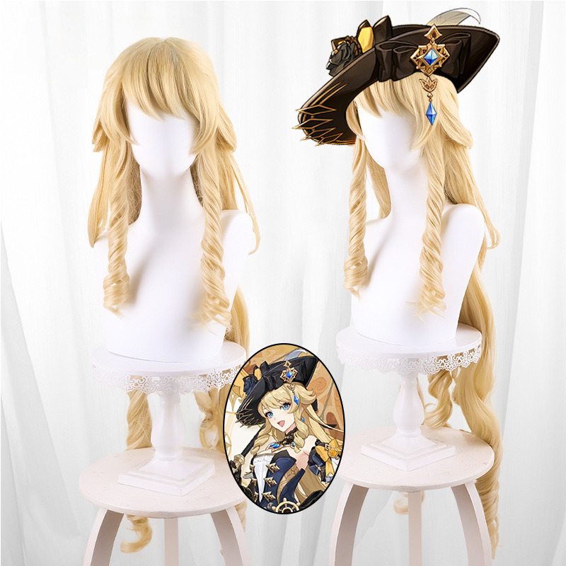 Navia Golden Blonde Scalp-top Long Wavy Ponytail Cosplay Wig for Genshin Impact - 559J