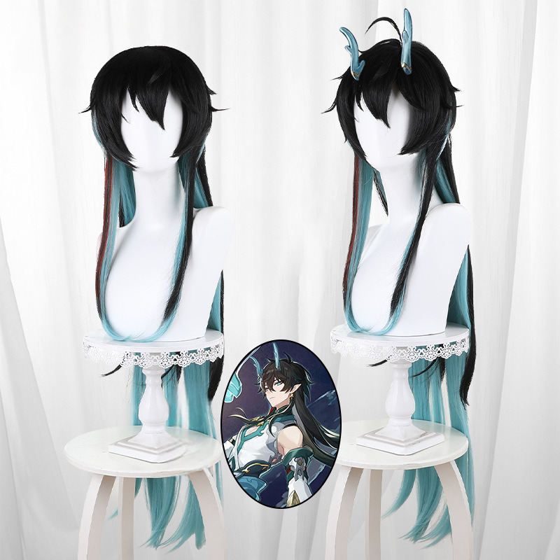 Dan Heng Imbibitor Lunae Color-block Scalp-top Long Straight Cosplay Wig for Honkai: Star Rail