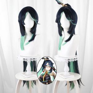 Xianyun Two-tone Highlighted Blue-green Scalp-top Clip-in Cosplay Wig for Genshin Impact - 559L
