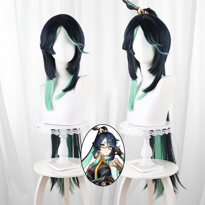 Xianyun Two-tone Highlighted Blue-green Scalp-top Clip-in Cosplay Wig for Genshin Impact - 559L
