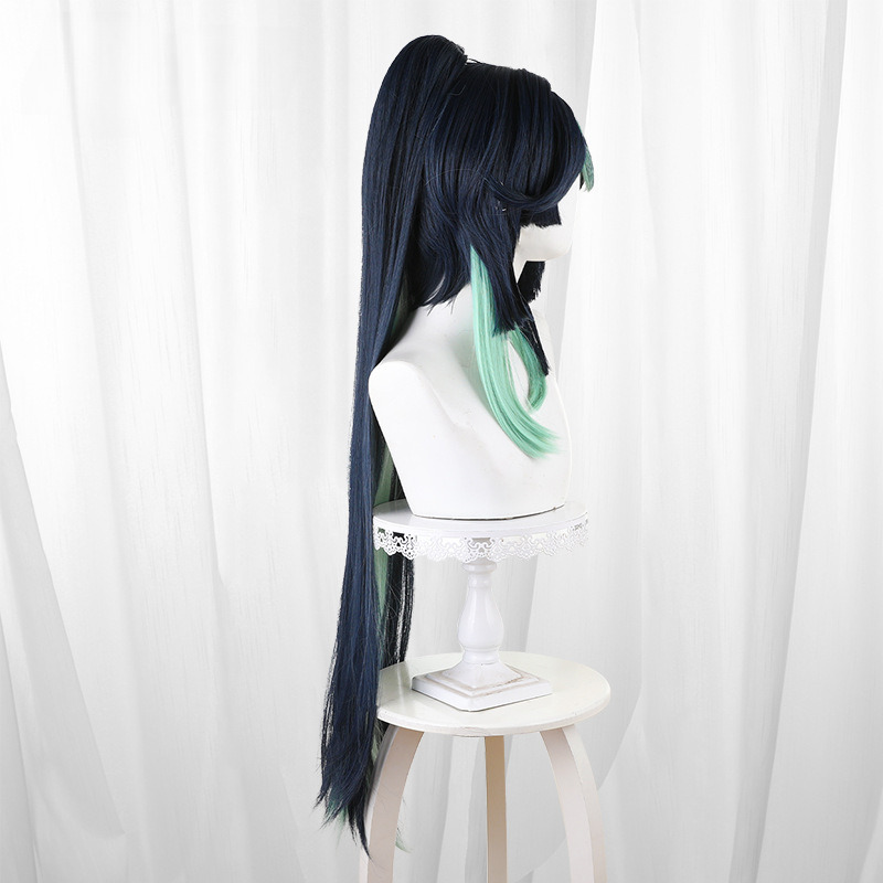 Xianyun Two-tone Highlighted Blue-green Scalp-top Clip-in Cosplay Wig for Genshin Impact - 559L - Image 4