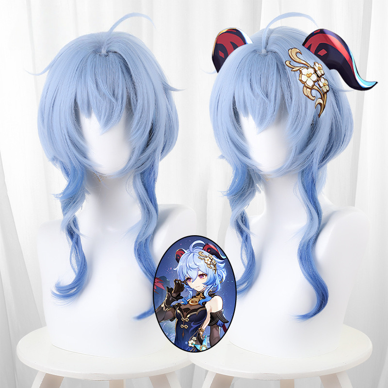 Ganyu Blue Scalp-top Hair Bun Short Cosplay Wig for Genshin Impact - 503QA