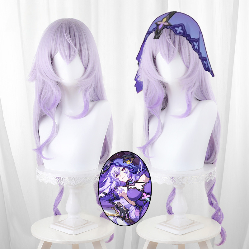 Black Swan Light Purple Gradient Scalp-top Long Wavy Cosplay Wig for Honkai: Star Rail - 566E