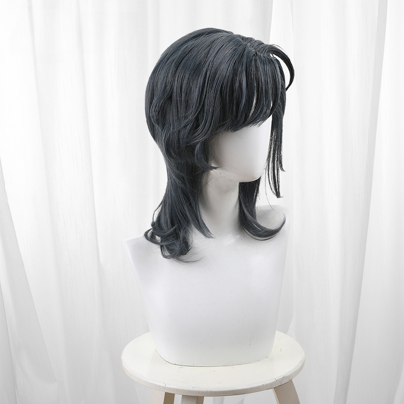 Knight Navy Blue Scalp-top Short Wolf Cut Cosplay Wig for Identity V - Image 4