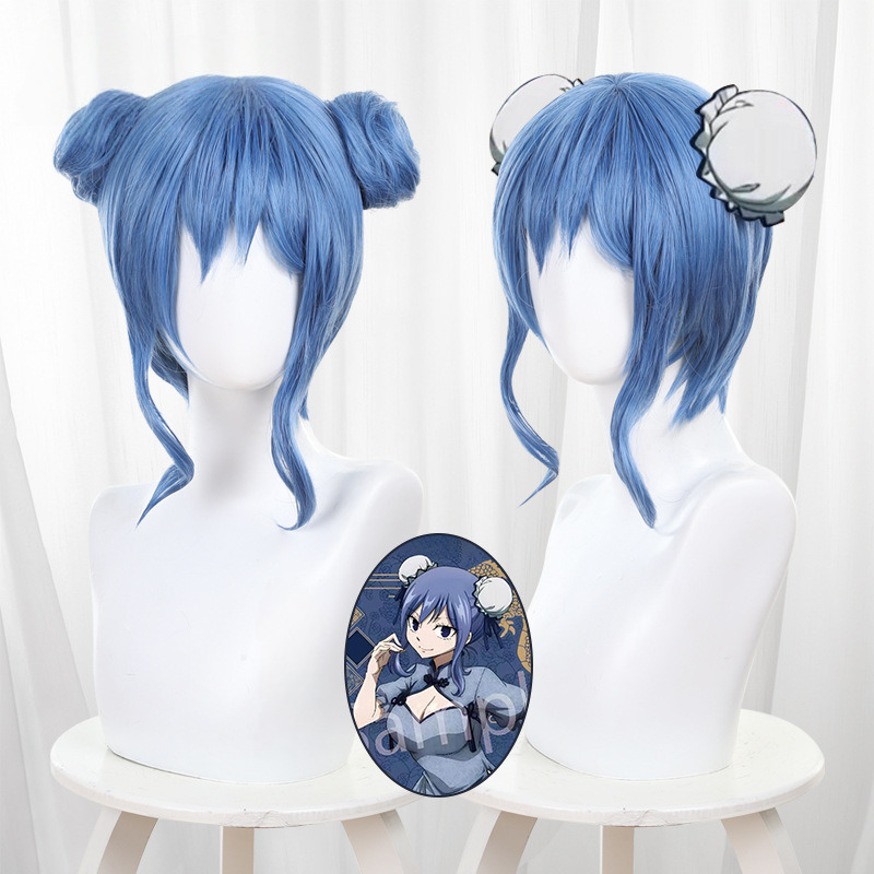Zhu Bi Ya Zhong Hua Feng Blue Bun Hair Bun Cosplay Wig for Fairy Tail - 178GA