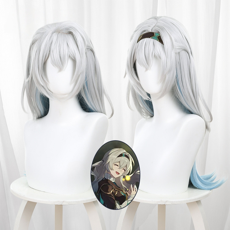 Firefly Gradient Silver Gray Scalp-top Long Straight Cosplay Wig for Honkai: Star Rail - 566G