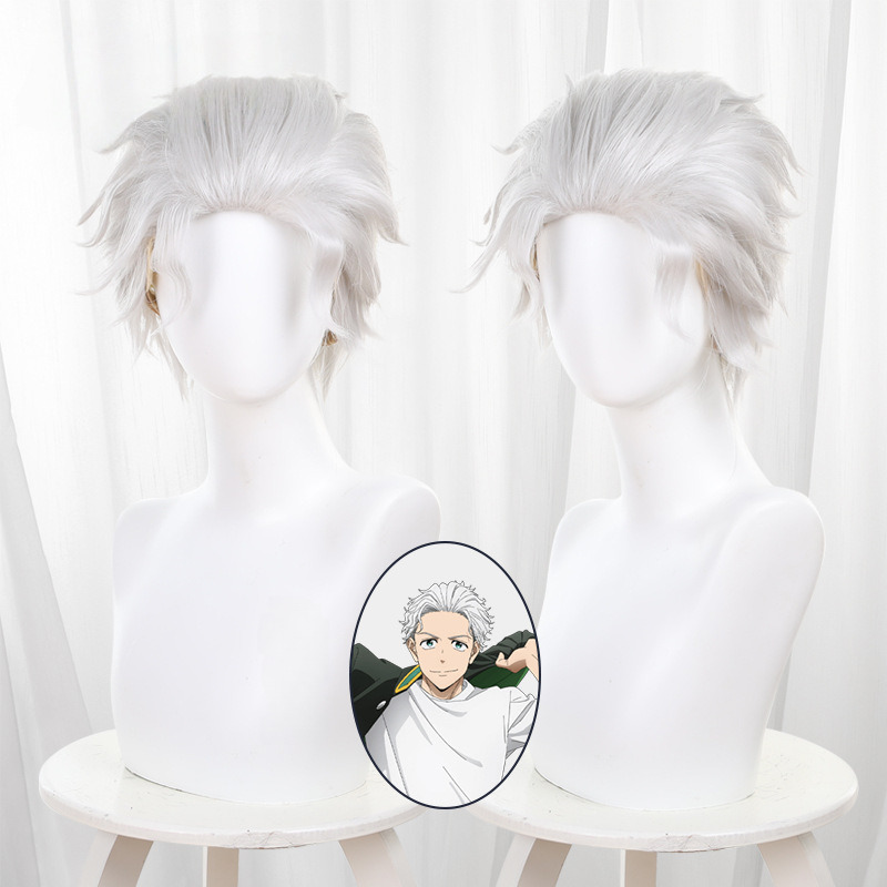 Hajime Umemiya Silver-white Slicked-back Short Styled Cosplay Wig for Wind Breaker - 578E