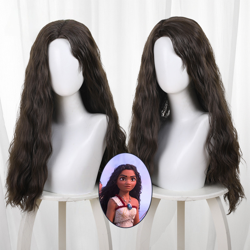 Mo A Nuo Fa Black-brown Scalp-top Long Wavy Cosplay Wig for Moana - 336I