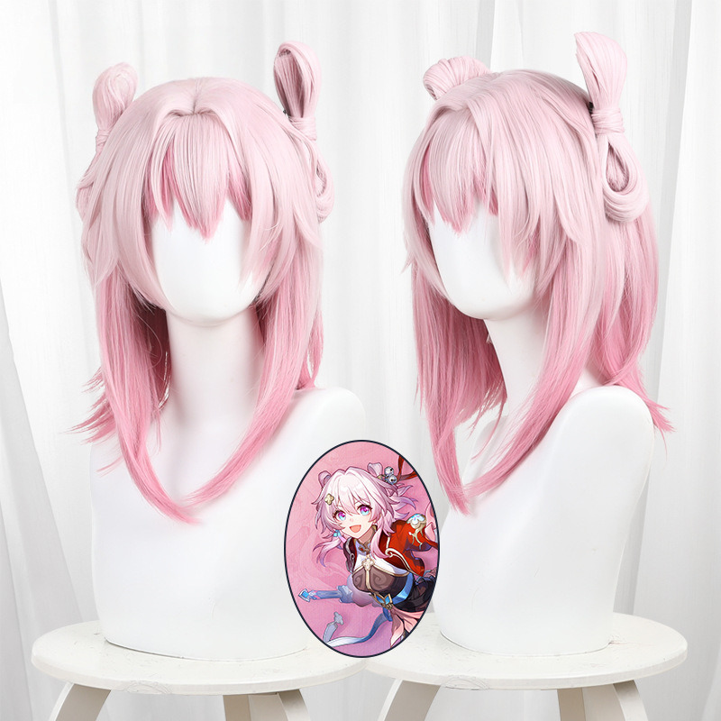March 7th Gradient Pink Medium-length Flipped Cosplay Wig for Honkai: Star Rail - 544CA