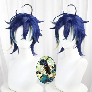 Kinich Highlighted Cyan Scalp-top Short Cosplay Wig for Genshin Impact - 559U - image 1