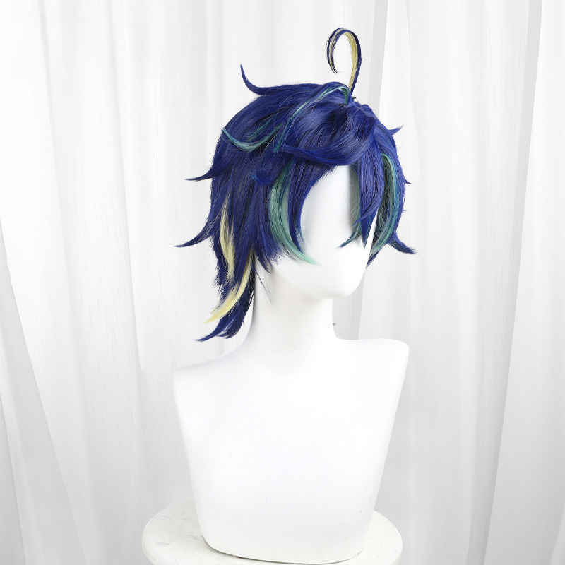 Kinich Highlighted Cyan Scalp-top Short Cosplay Wig for Genshin Impact - 559U - image 3