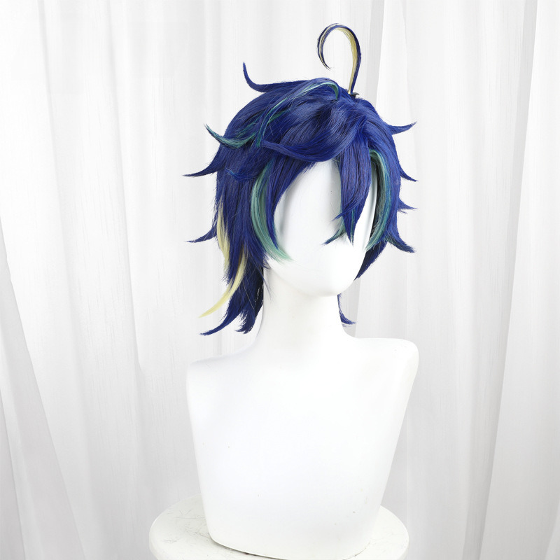 Kinich Highlighted Cyan Scalp-top Short Cosplay Wig for Genshin Impact - 559U - image 4