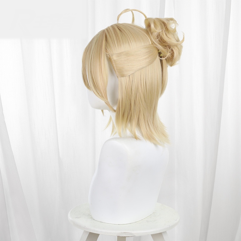 Ji Rong Jin Si Sun Chi Zhong Jin Lin Blonde Hair Bun Short Cosplay Wig for Food Fantasy - 583B - Image 3