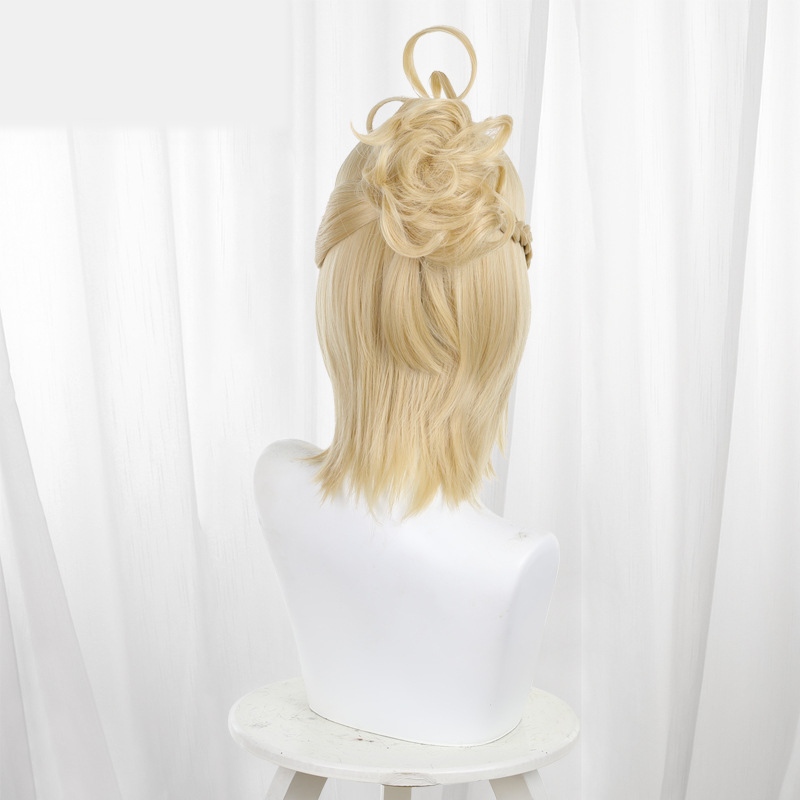 Ji Rong Jin Si Sun Chi Zhong Jin Lin Blonde Hair Bun Short Cosplay Wig for Food Fantasy - 583B - Image 4