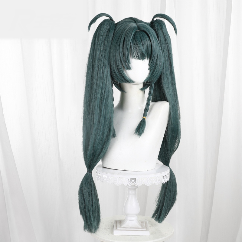 Qingyi Dark Green Scalp-top Clip-in Twin Ponytail Cosplay Wig for Zenless Zone Zero - 551O - Image 2