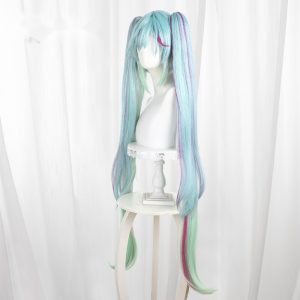 Hatsune Miku Cyan Clip-in Twin Ponytail Cosplay Wig for Team Rocket Collaboration - 043E