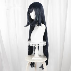 Lan Yan Ink Blue Highlighted Scalp-top Long Straight Cosplay Wig for Genshin Impact - 559V