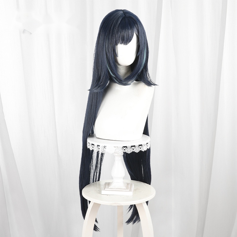 Lan Yan Ink Blue Highlighted Scalp-top Long Straight Cosplay Wig for Genshin Impact - 559V - Image 2