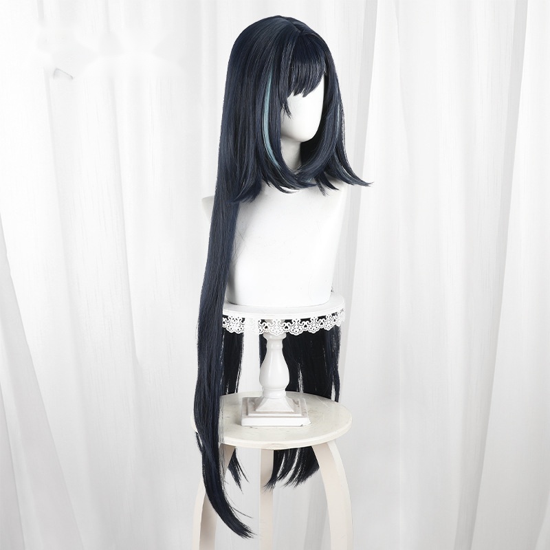 Lan Yan Ink Blue Highlighted Scalp-top Long Straight Cosplay Wig for Genshin Impact - 559V - Image 3