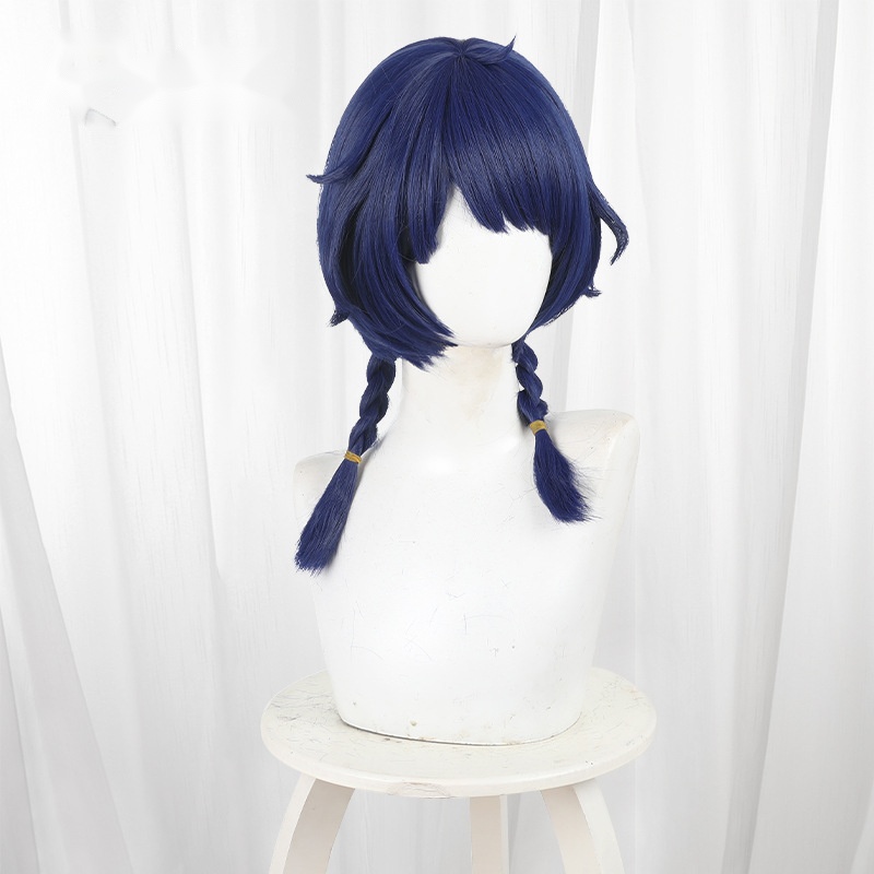 Xiangling Blue Scalp-top Twin Ponytail Braided Cosplay Wig for Genshin Impact - 559W - Image 2