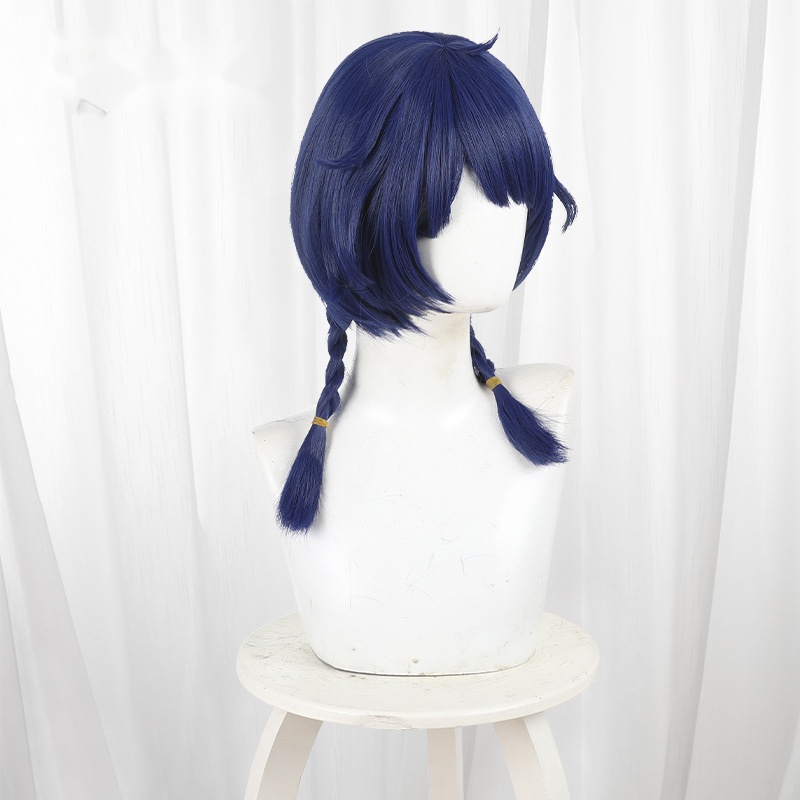 Xiangling Blue Scalp-top Twin Ponytail Braided Cosplay Wig for Genshin Impact - 559W - Image 3