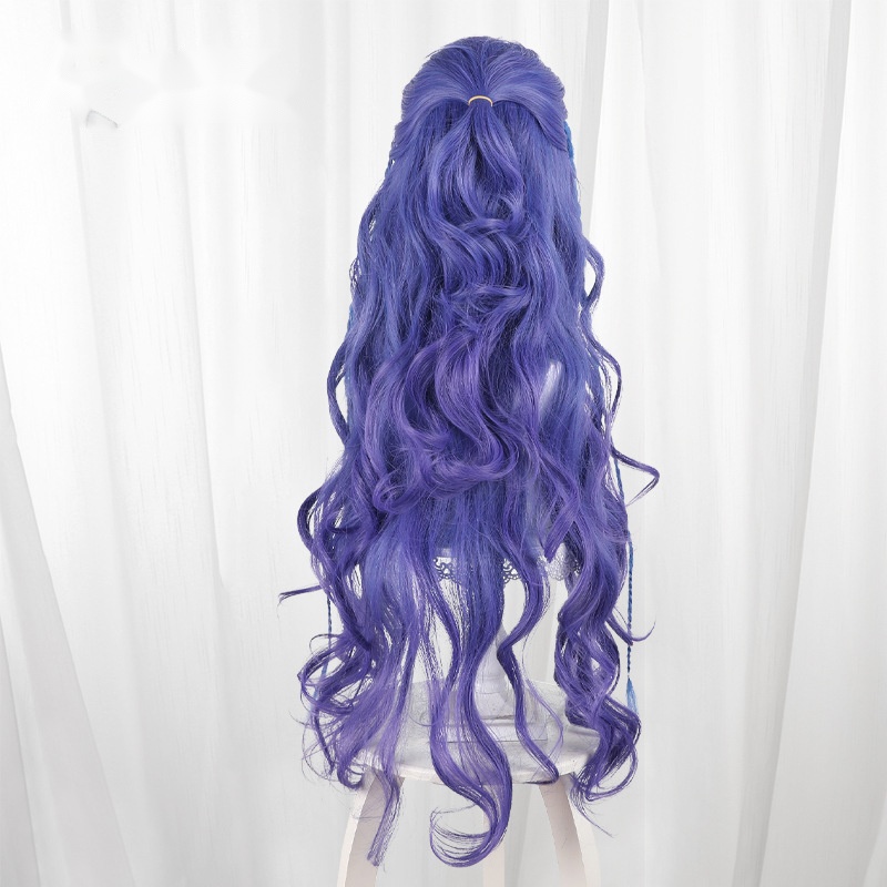 Ne Zha Gradient Blue-purple Braided Long Wavy Cosplay Wig for Ne Zha 2 - 495E - Image 3